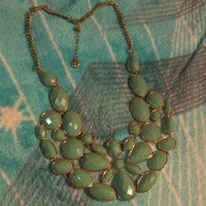 Turquoise Color Cabochon gold statement necklace